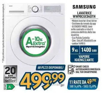 Sinergy SAMSUNG LAVATRICE WW90CGC04DTH offerta