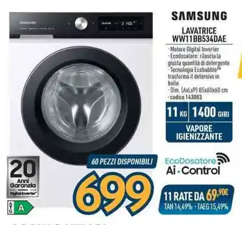 Sinergy SAMSUNG LAVATRICE WW11BB534DAE offerta
