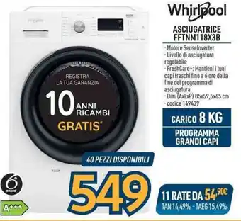 Sinergy Whirlpool ASCIUGATRICE FFTNM118X3B offerta
