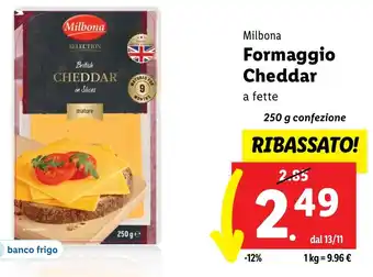 Lidl Milbona Formaggio Cheddar 250 g confezione offerta