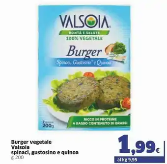 Sigma Valsoia Burger Vegetali Spinaci Gustosino E Quinoa 200 G(ml) offerta