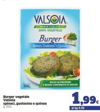 Valsoia Burger Vegetali Spinaci Gustosino E Quinoa 200 G(ml)