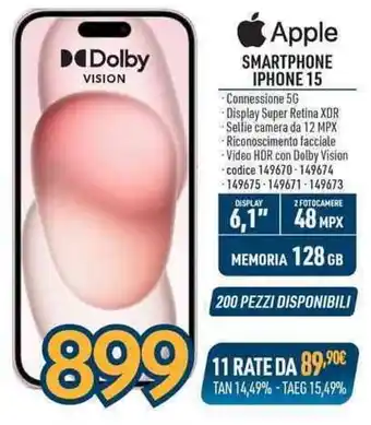 Sinergy Apple SMARTPHONE IPHONE 15 offerta