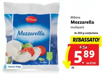 Lidl Milbona Mozzarella multipack 4x250 g confezione offerta