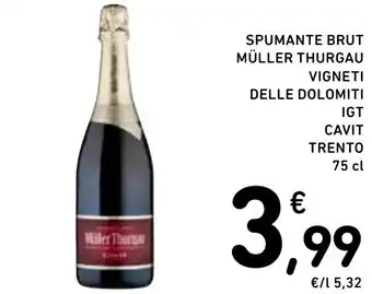 Spazio Conad SPUMANTE BRUT MÜLLER THURGAU VIGNETI DELLE DOLOMITI IGT CAVIT TRENTO 75 cl offerta