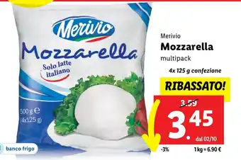 Lidl Merivio Mozzarella multipack 4x 125 g confezione offerta