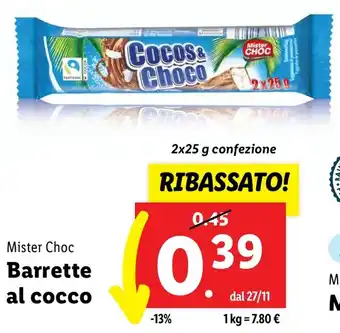 Lidl Mister Choc Barrette al cocco 2x 25 g confezione offerta