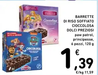 Spazio Conad BARRETTE DI RISO SOFFIATO CIOCCOLOSA DOLCI PREZIOSI paw patrol, principesse, 6 pezzi, 120 g offerta