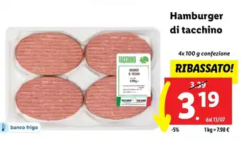 Lidl Hamburger di tacchino 4x 100 g confezione offerta