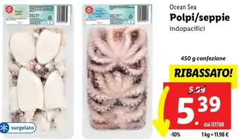 Lidl Ocean Sea Polpi/seppie indopacifici 450 g confezione offerta