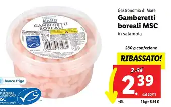 Lidl Gastronomia di Mare Gamberetti boreali MSC in salamoia 280 g confezione offerta