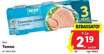 Lidl Nixe Tonno al naturale 3x56 g confezione offerta