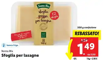 Lidl Nonna Mia Sfoglia per lasagne 500 g confezione offerta