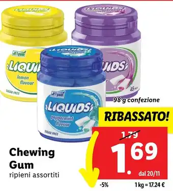 Lidl Chewing Gum ripieni assortiti 98 g confezione offerta