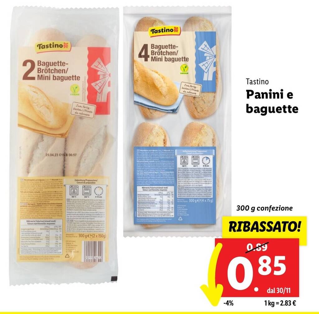 Tastino Panini e baguette 300 g confezione offerta di Lidl