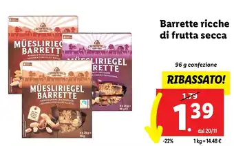 Lidl Barrette ricche di frutta secca 96 g confezione offerta