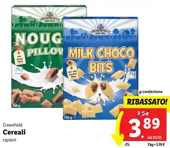 Lidl Crownfield Cereali ripieni 750 g confezione offerta