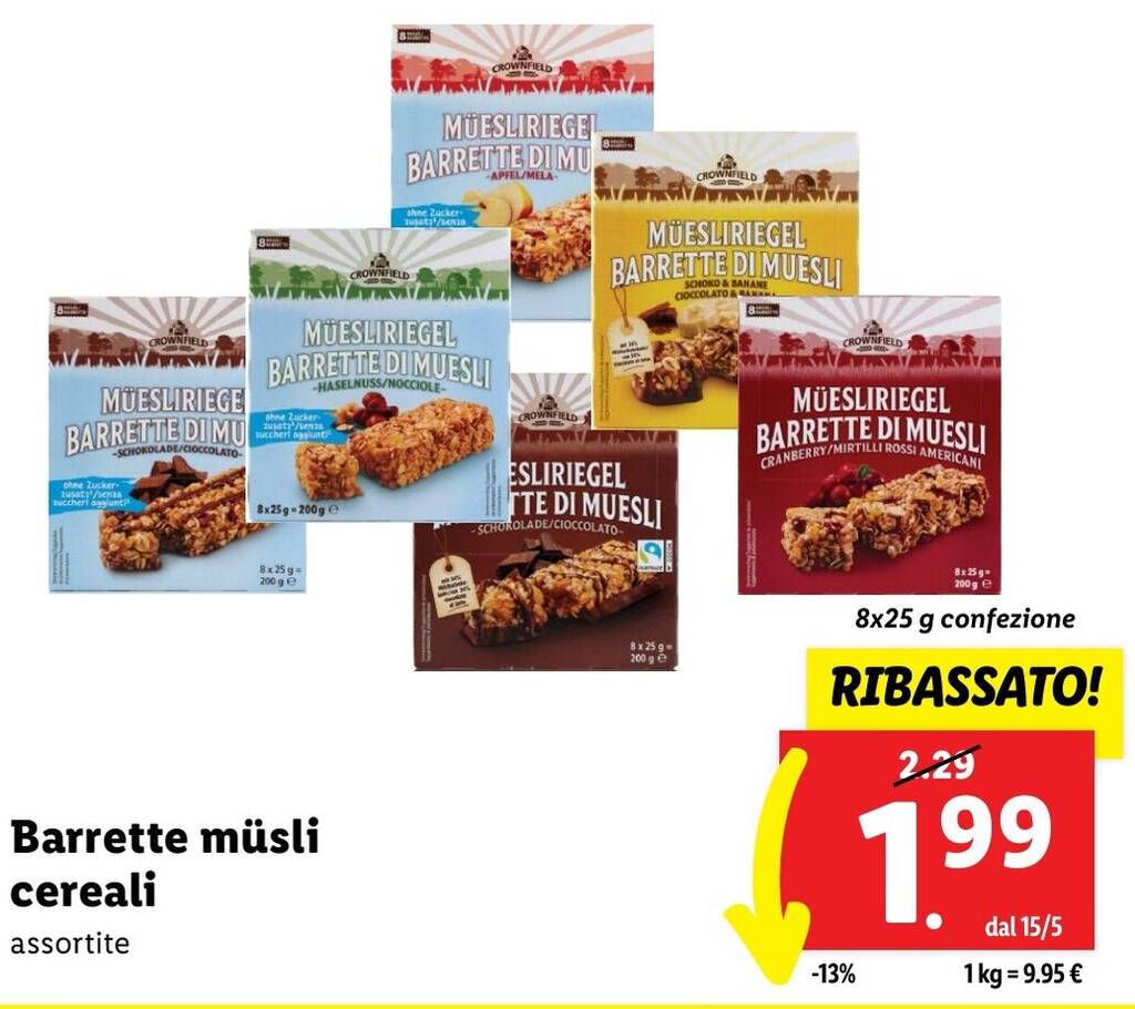Barrette müsli cereali assortite 8x25 g confezione offerta di Lidl