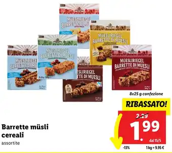 Lidl Barrette müsli cereali assortite 8x25 g confezione offerta