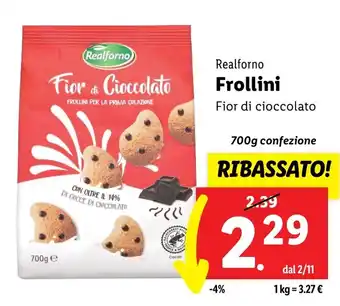 Lidl Realforno Frollini Fior di cioccolato 700g confezione offerta