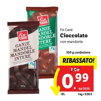 Lidl Fin Carré Cioccolato con mandorle 100 g confezione offerta