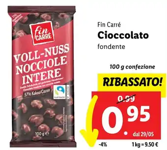 Lidl Fin Carré Cioccolato fondente 100 g confezione offerta