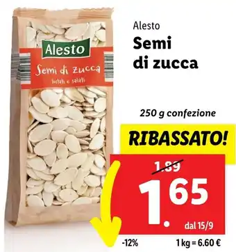 Lidl Alesto Semi di zucca 250 g confezione offerta