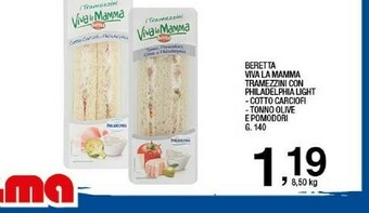 Sigma Fratelli Beretta - I Tramezzini Viva La Mamma Tonno, Pomodoro, Olive E Philadelphia 140 G(ml) offerta