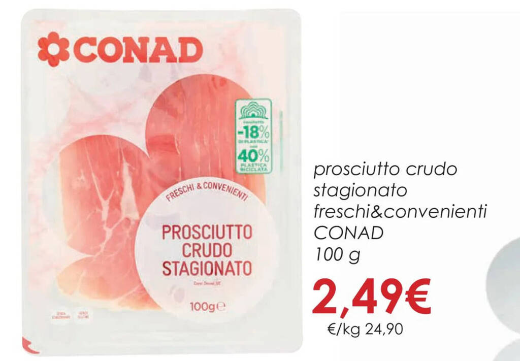 prosciutto crudo stagionato freschi&convenienti CONAD 100 g offerta di