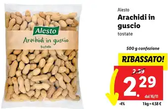 Lidl Alesto Arachidi in guscio tostate 500 g confezione offerta