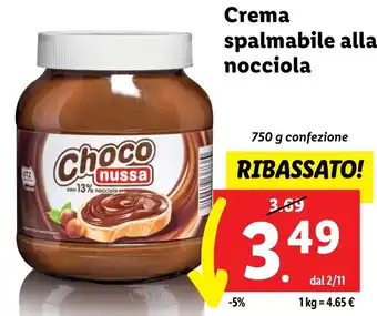 Lidl Crema spalmabile alla nocciola 750 g confezione offerta