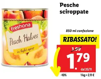 Lidl Pesche sciroppate 850 ml confezione offerta