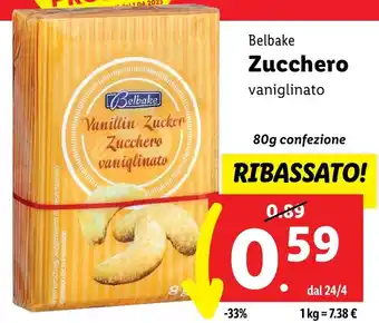 Lidl Belbake Zucchero vaniglinato 80g confezione offerta