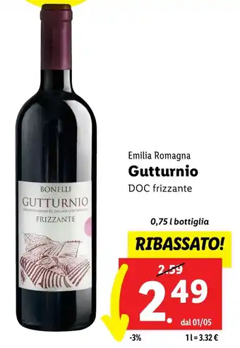 Lidl Emilia Romagna Gutturnio DOC frizzante 0,75 l bottiglia offerta