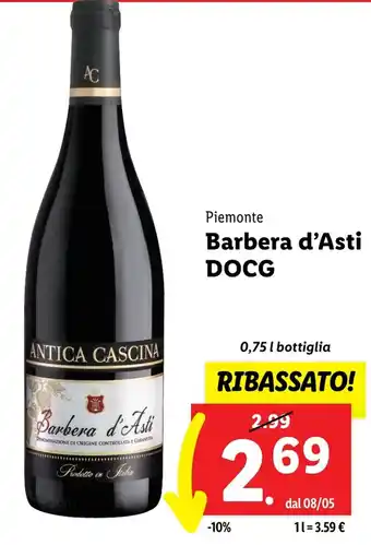 Lidl Piemonte Barbera d'Asti DOCG 0,75 l bottiglia offerta