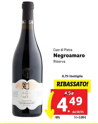 Lidl Cuor di Pietra Negroamaro Riserva 0,75 L bottiglia offerta