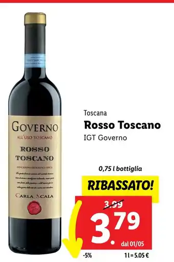 Lidl Toscana Rosso Toscano IGT Governo 0,75 l bottiglia offerta