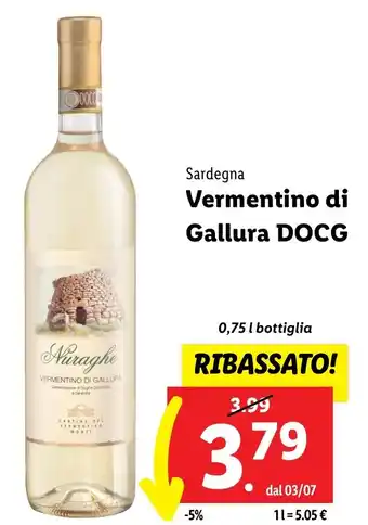 Lidl Sardegna Vermentino di Gallura DOCG 0,75 l bottiglia offerta