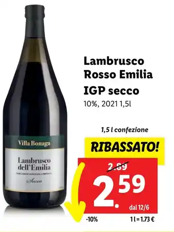 Lidl Lambrusco Rosso Emilia IGP secco 1,5 l confezione offerta