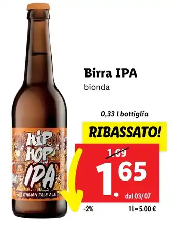 Lidl Birra IPA bionda 0,33 l bottiglia offerta