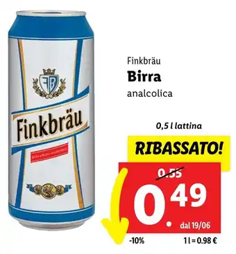 Lidl Finkbrau Birra analcolica 0,5 l lattina offerta