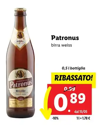 Lidl Patronus birra weiss 0,5 l bottiglia offerta