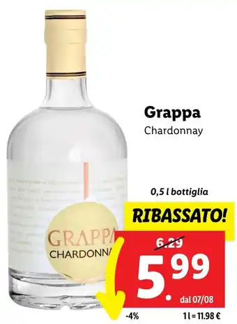 Lidl Grappa Chardonnay 0,5 l bottiglia offerta