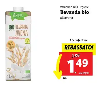 Lidl Vemondo BIO Organic Bevanda bio all'avena 1 L confezione offerta