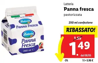 Lidl Latteria Panna fresca pastorizzata 250 ml confezione offerta