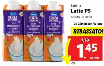 Lidl Latteria Latte PS senza lattosio 3x 250 ml confezione offerta