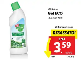 Lidl W5 Nature Gel ECO lavastoviglie 750ml confezione offerta