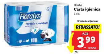 Lidl Floralys Carta igienica 3 veli 12 rotoli confezione offerta