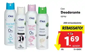 Lidl Cien Deodorante 200 ml bomboletta offerta
