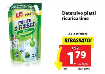 Lidl Detersivo piatti ricarica lime 2,5 l confezione offerta